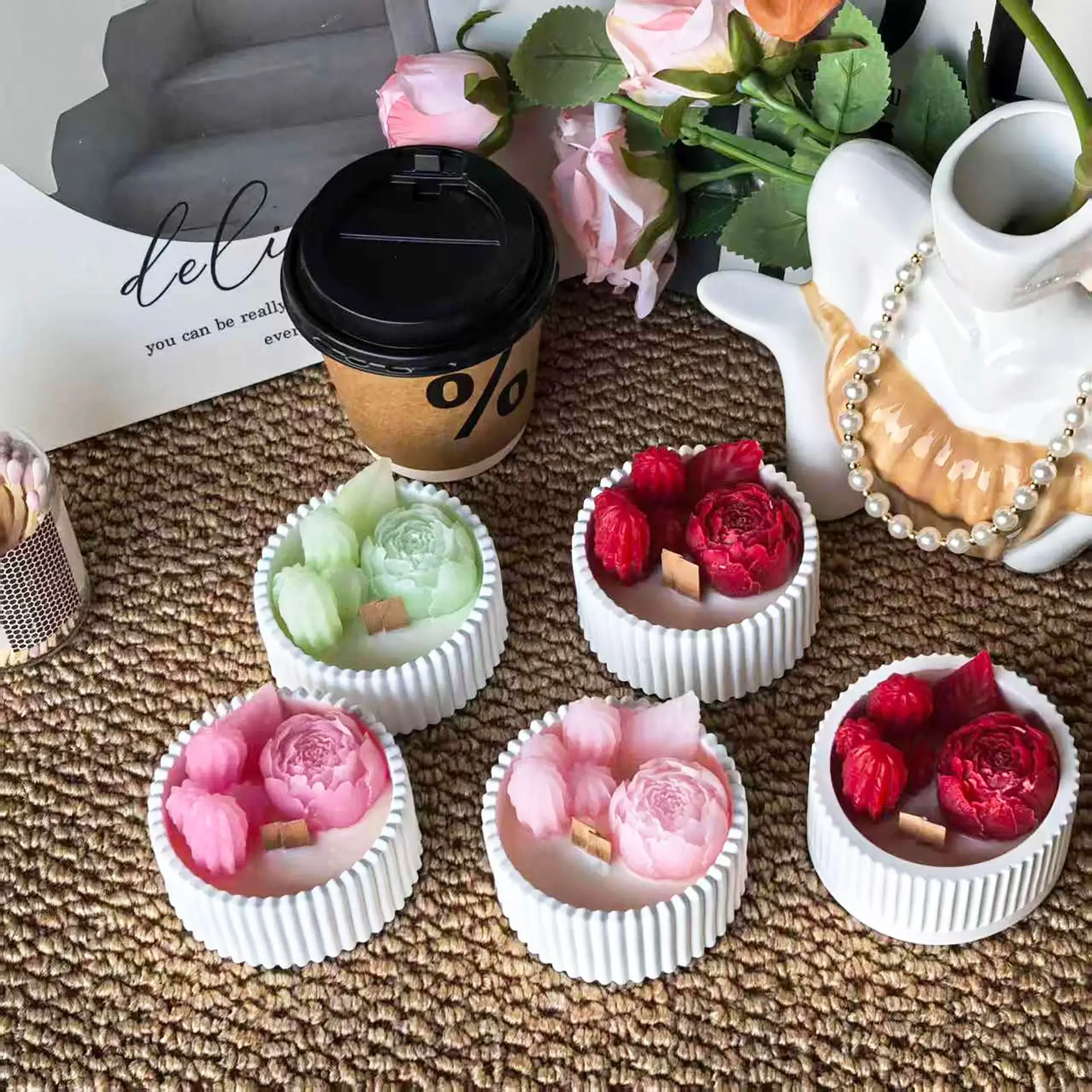 Candle Souvenir - 2pcs Lilin Aroma Mawar dalam Wadah
